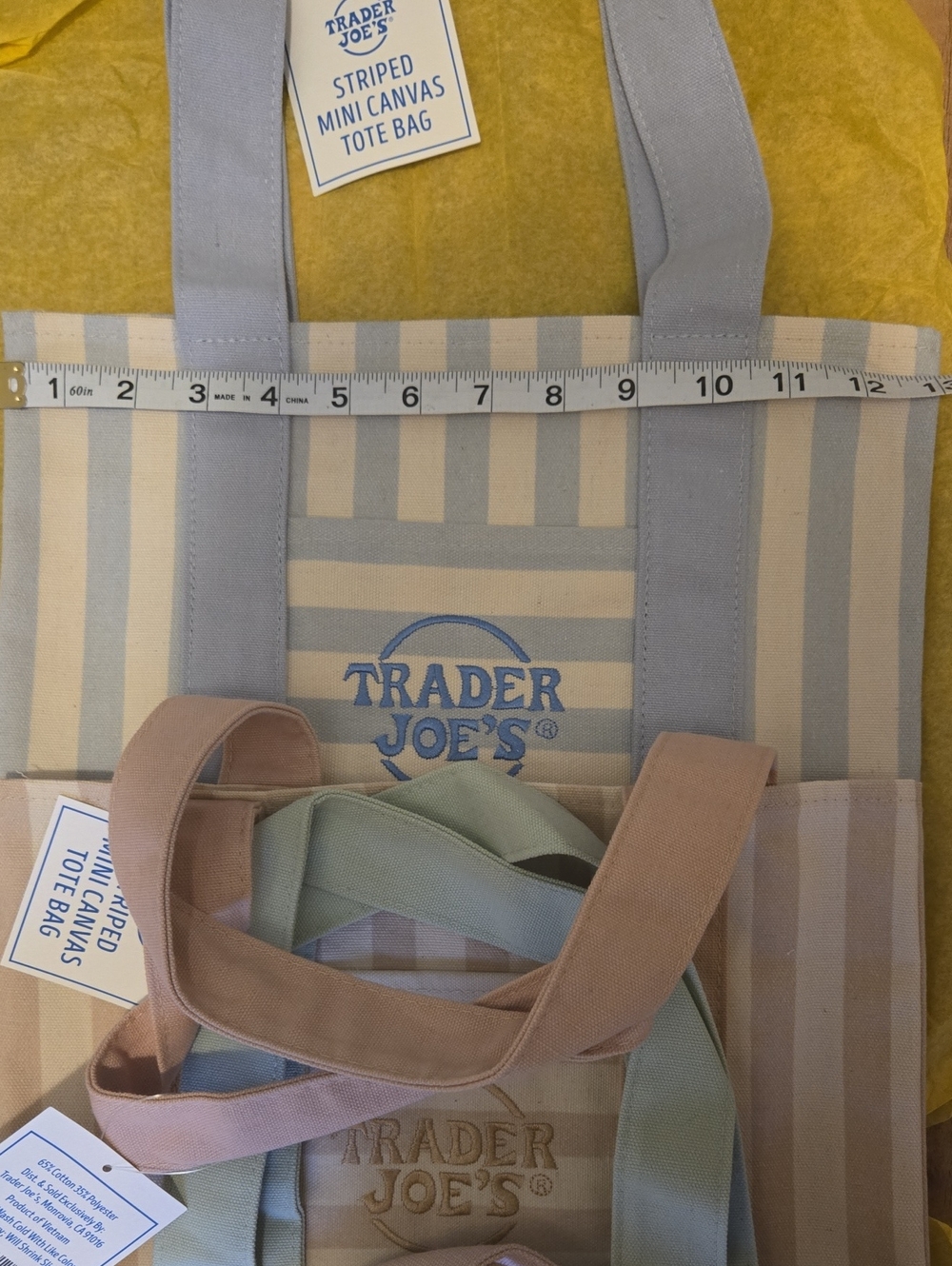 Trader Joe's Mini Canvas Tote Bag SET - Pastel Stripes - Picture 5 of 5